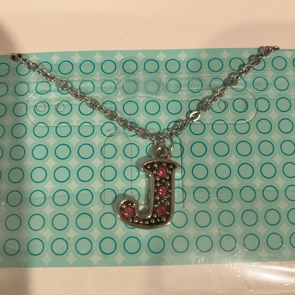Elegant Silver Necklace with Pink 'J' Pendant